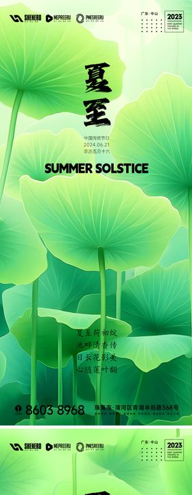 夏至节气海报小清新荷叶二十四天