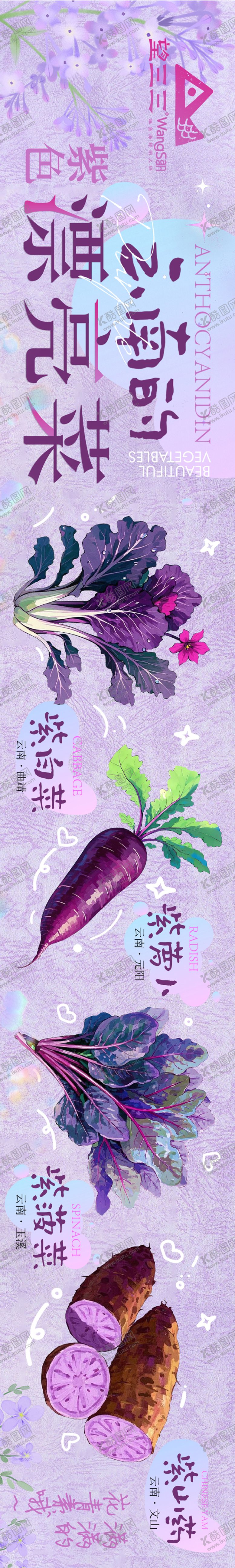 编号：90550011072042191123【酷图网】源文件下载-云南紫色漂亮菜五连图