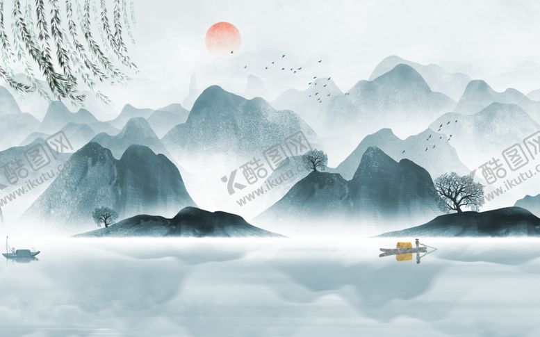 编号：52684206270627156930【酷图网】源文件下载-国风山水墙贴墙画壁画背景素材