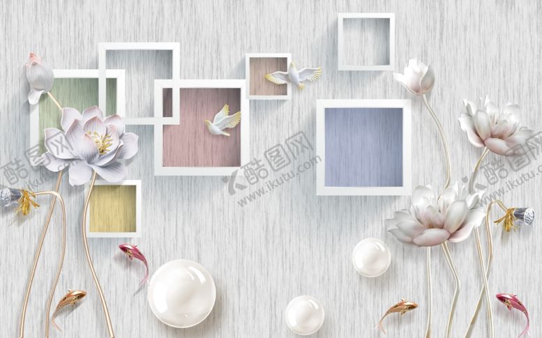 编号：23790409142136034943【酷图网】源文件下载-浮雕花荷花背景墙