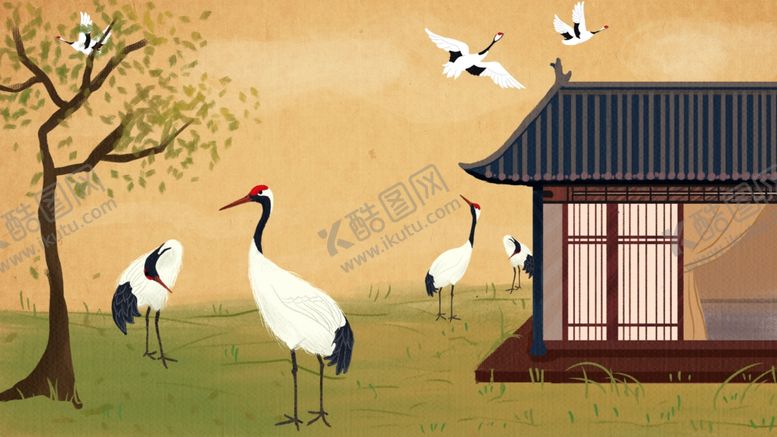 编号：49820507070624299066【酷图网】源文件下载-仙鹤国潮插画