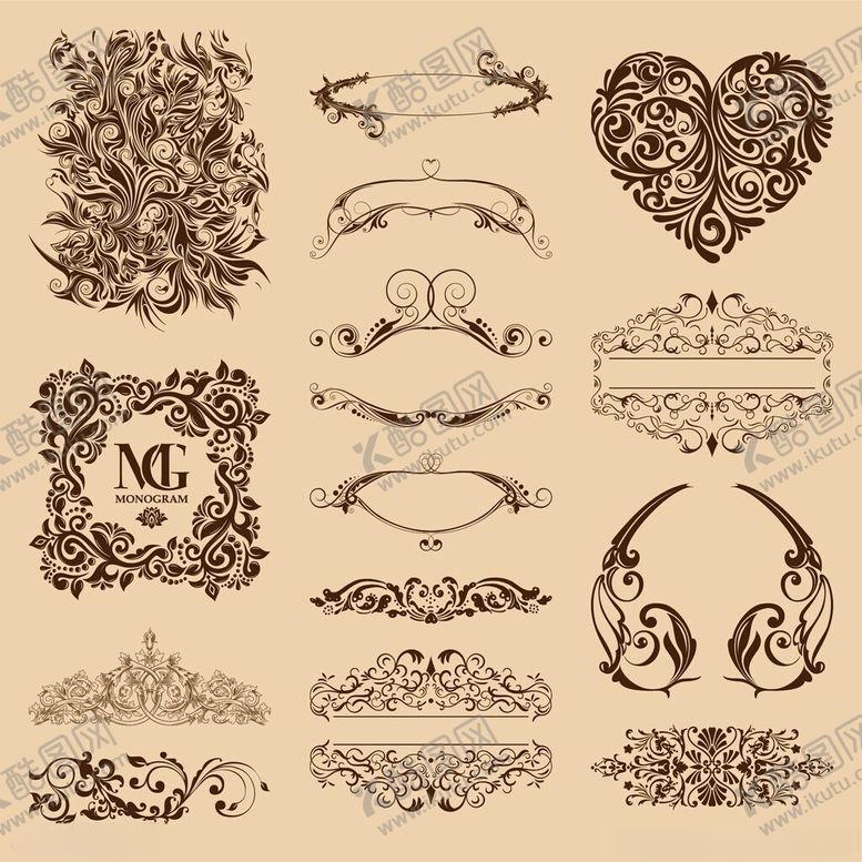 编号：36065104011807488633【酷图网】源文件下载-复古花纹装饰边框设计元素