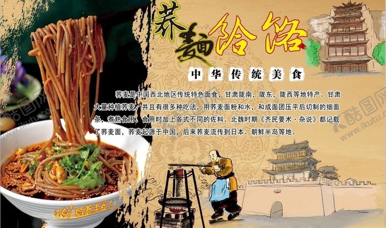 编号：86845910240015507439【酷图网】源文件下载-荞面饸饹背景墙PSD模板下载