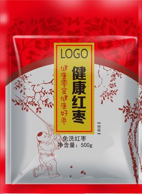 健康红枣红枣包装打枣图