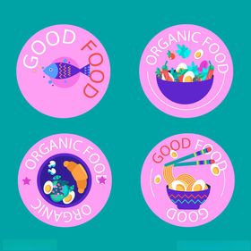 可爱美食主题圆形插画