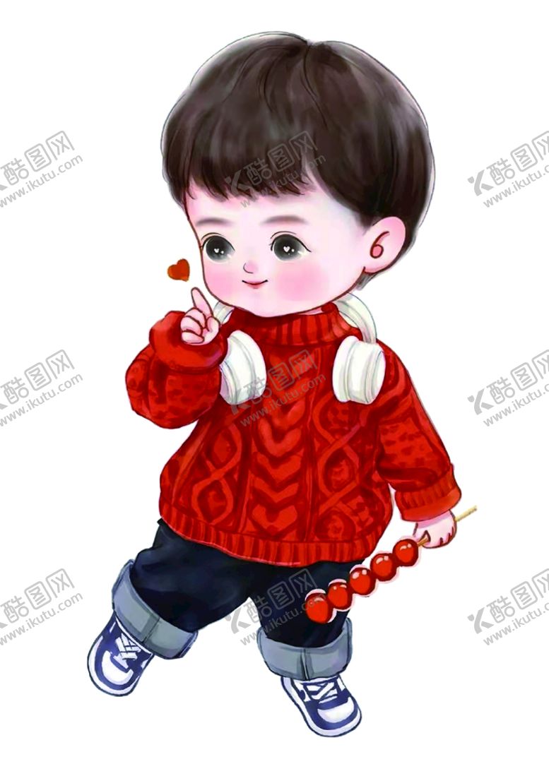 编号：97831609220739581207【酷图网】源文件下载-可爱小孩喜庆红衣拿冰糖葫芦矢量