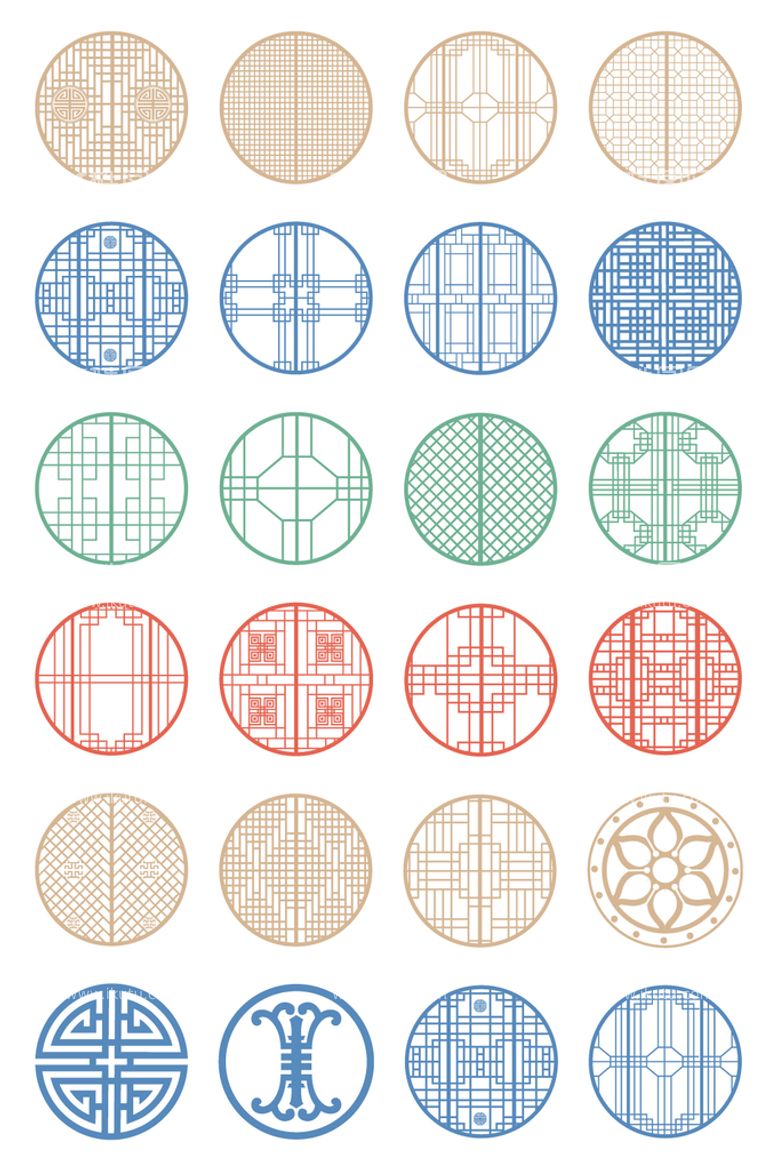 编号：92856009261558328357【酷图网】源文件下载-矢量圆形几何窗户花纹