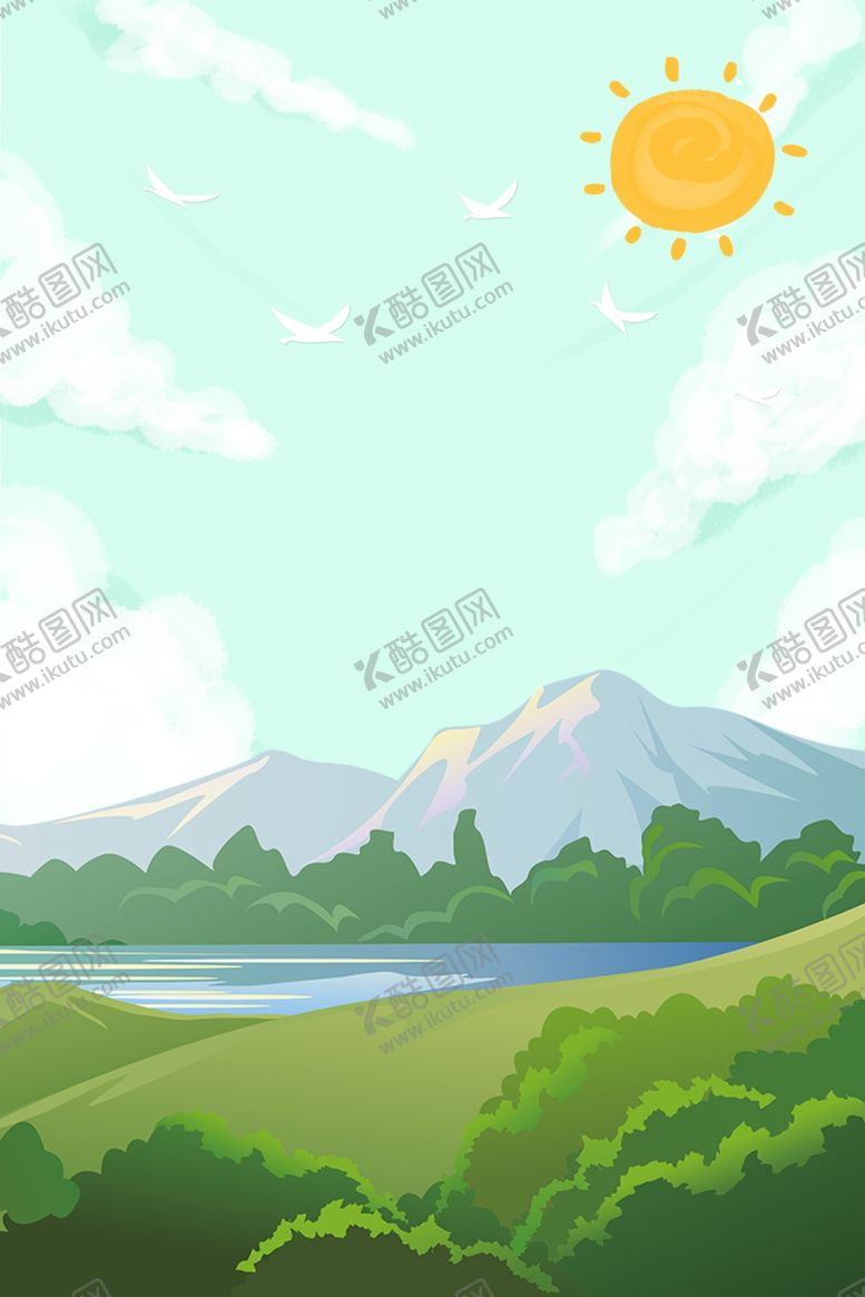 编号：14907310111620067216【酷图网】源文件下载-卡通山水风景背景图