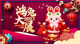 兔年春节贺卡红包展架海报