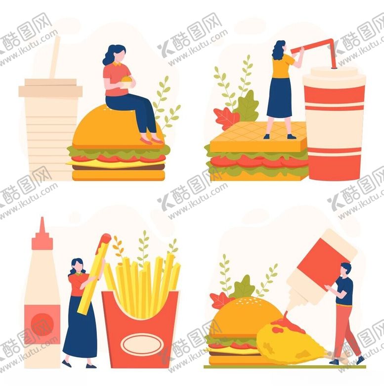 编号：10751706191141094224【酷图网】源文件下载-欢乐快餐时光插画