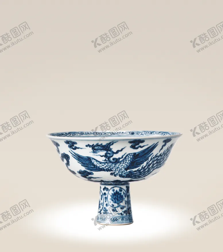 编号：74297506260848337728【酷图网】源文件下载-青花青花凤纹高足杯