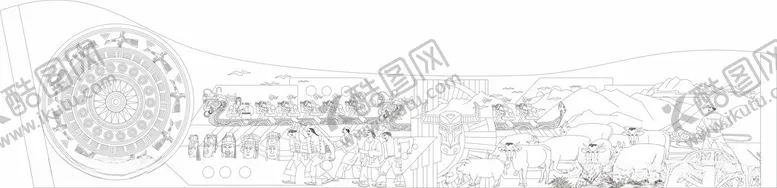 编号：48095012172218088423【酷图网】源文件下载-民俗线条矢量图勾线手绘浮雕墙画