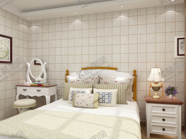 编号：34086312200040567488【酷图网】源文件下载-简约温馨卧室家居场景