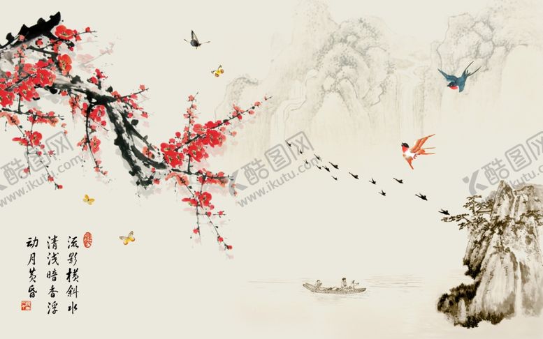 编号：43133009261808433447【酷图网】源文件下载-花鸟背景墙