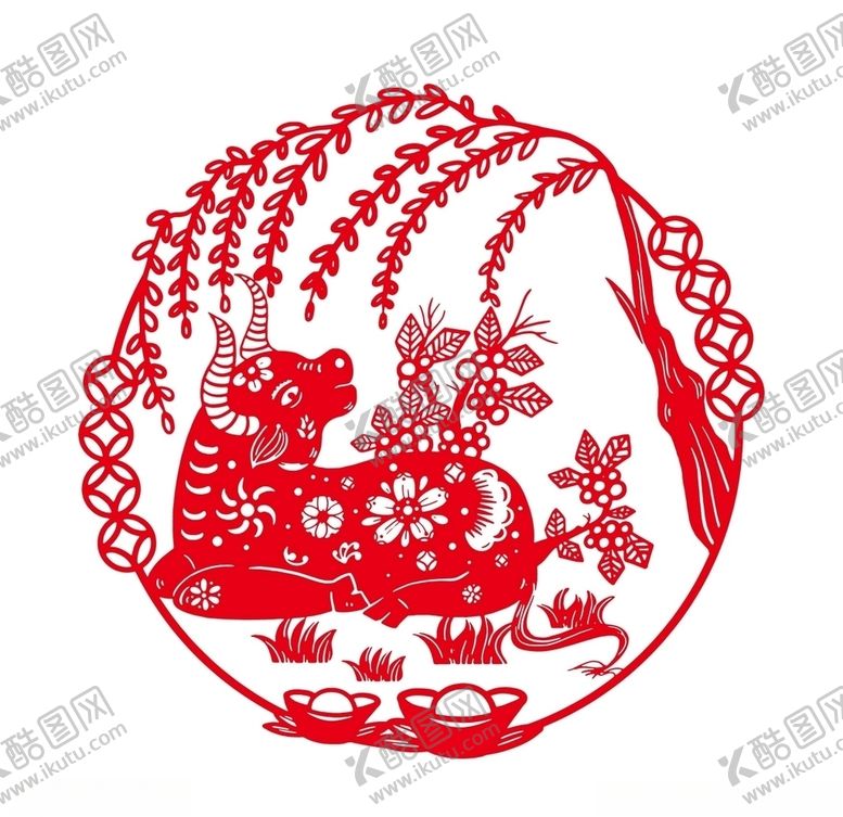 编号：71902509152335382180【酷图网】源文件下载-2021牛年喜庆吉祥窗花剪纸