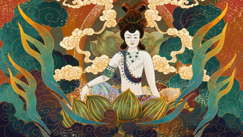 编号：14514906240421154241【酷图网】源文件下载-敦煌壁画古风传统墙画艺术背景