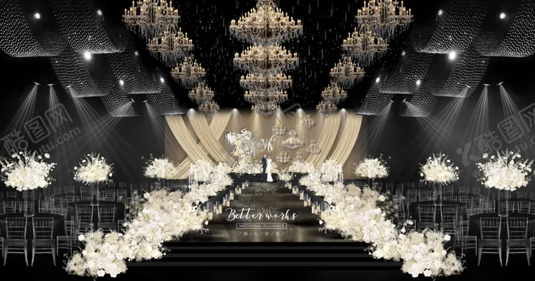 编号：43396804211447109814【酷图网】源文件下载-奢华黑金婚礼舞台布置