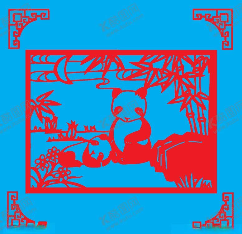编号：12683707092313352022【酷图网】源文件下载-熊猫剪纸