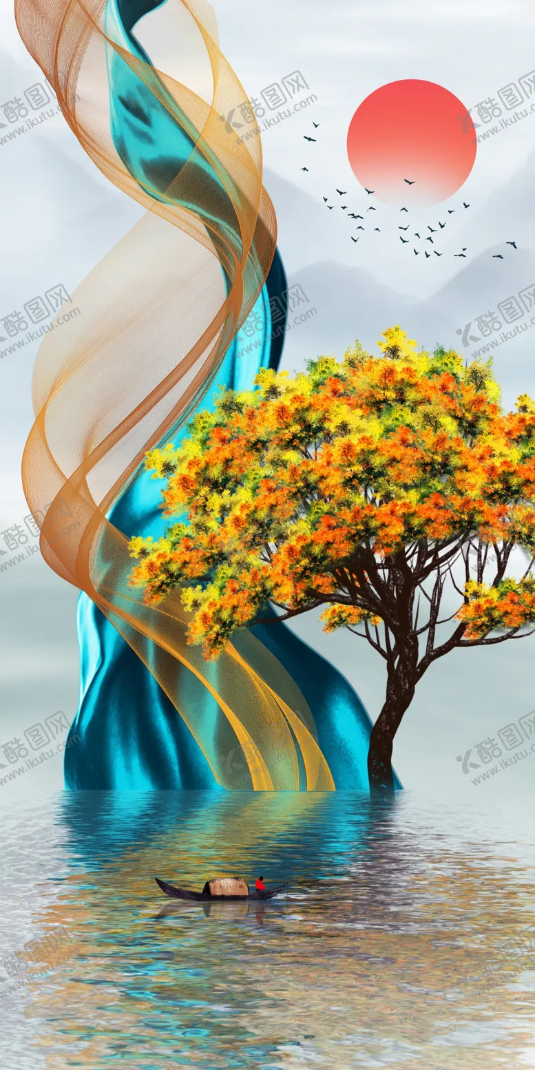 编号：46686804172152033826【酷图网】源文件下载-轻奢山水画