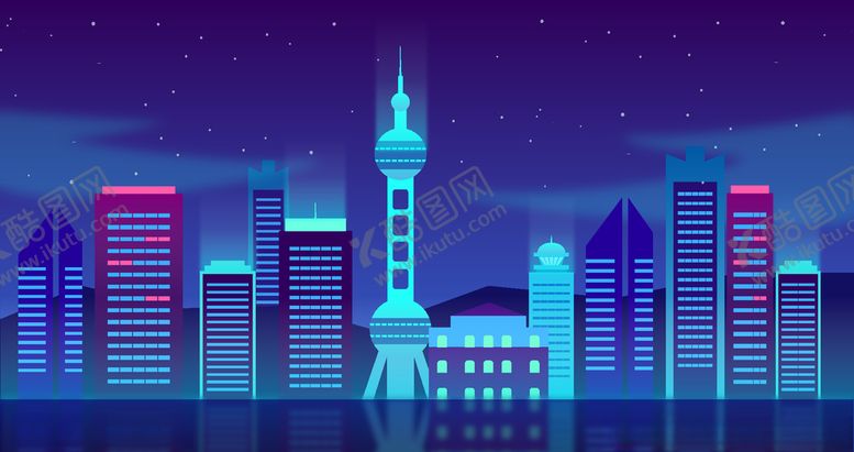 编号：71505209101306398571【酷图网】源文件下载-上海夜景建筑群插画