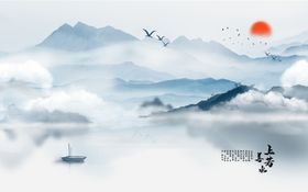 水墨山水画禅意纸风景展