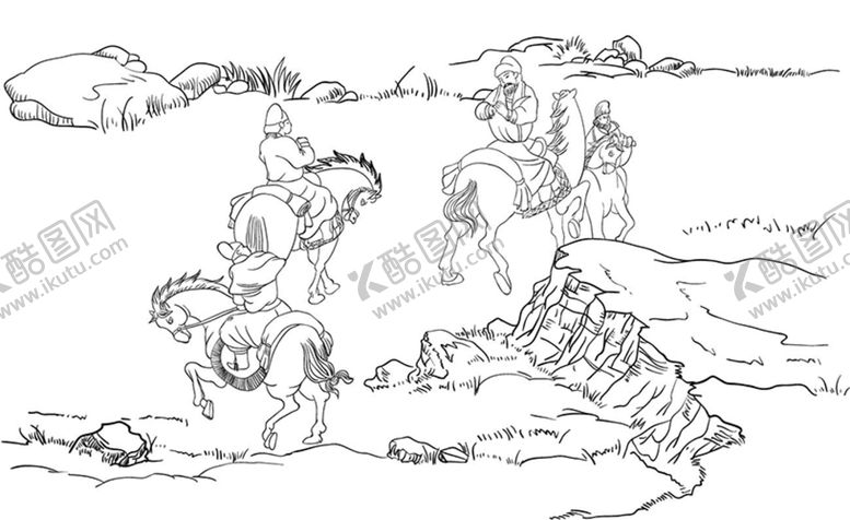 编号：25087909261903548623【酷图网】源文件下载-线描古代人物送别骑马