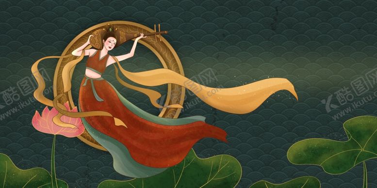 编号：87162609111522433647【酷图网】源文件下载-敦煌飞天插画