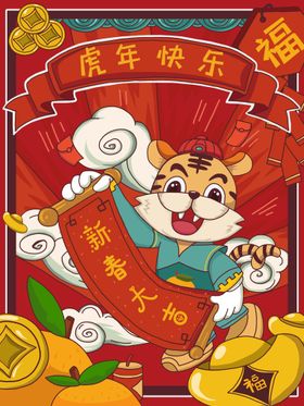 虎年插画国潮大吉国潮老