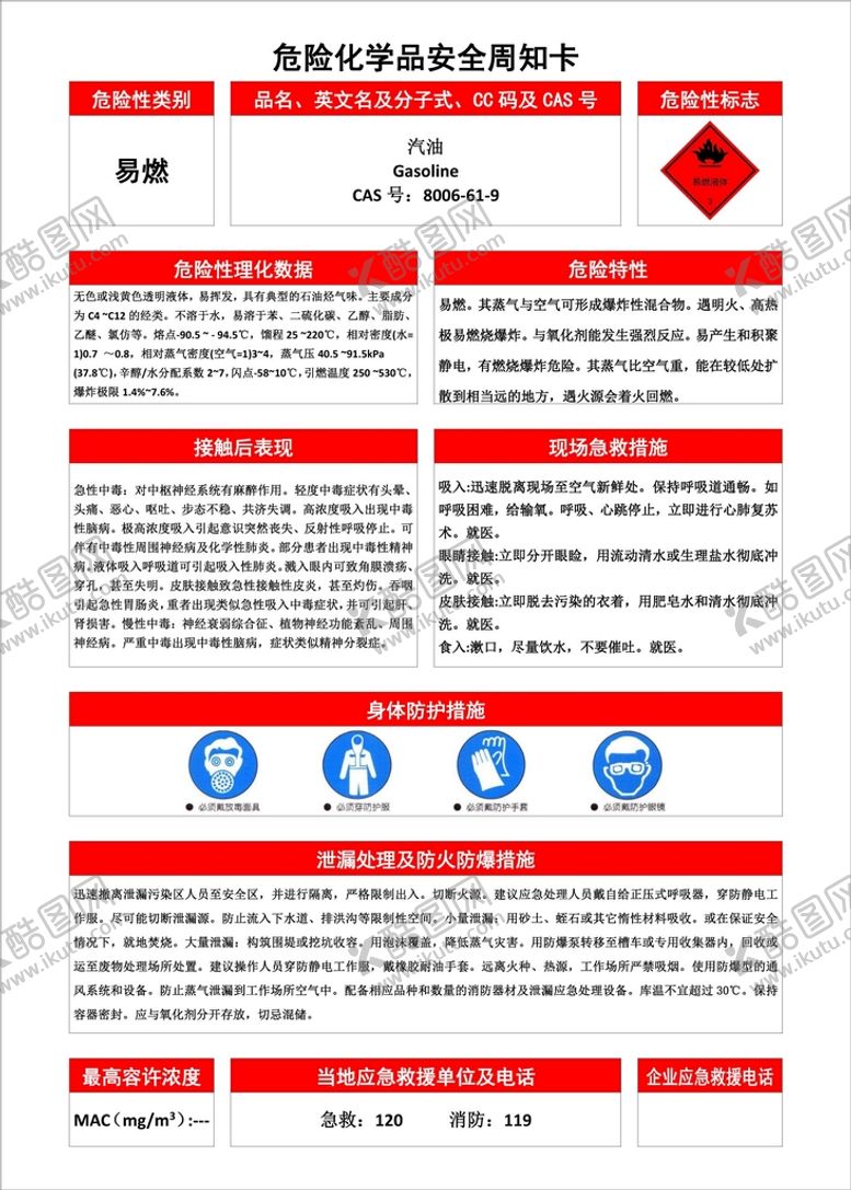 编号：18467909151715199275【酷图网】源文件下载-汽油危险化学品安全周知卡危化品