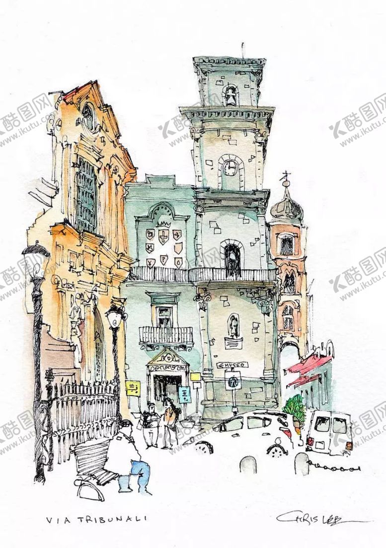 编号：77562710271554455825【酷图网】源文件下载-水彩建筑插画