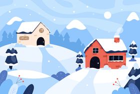 冬天背景手绘插图日冰雪地