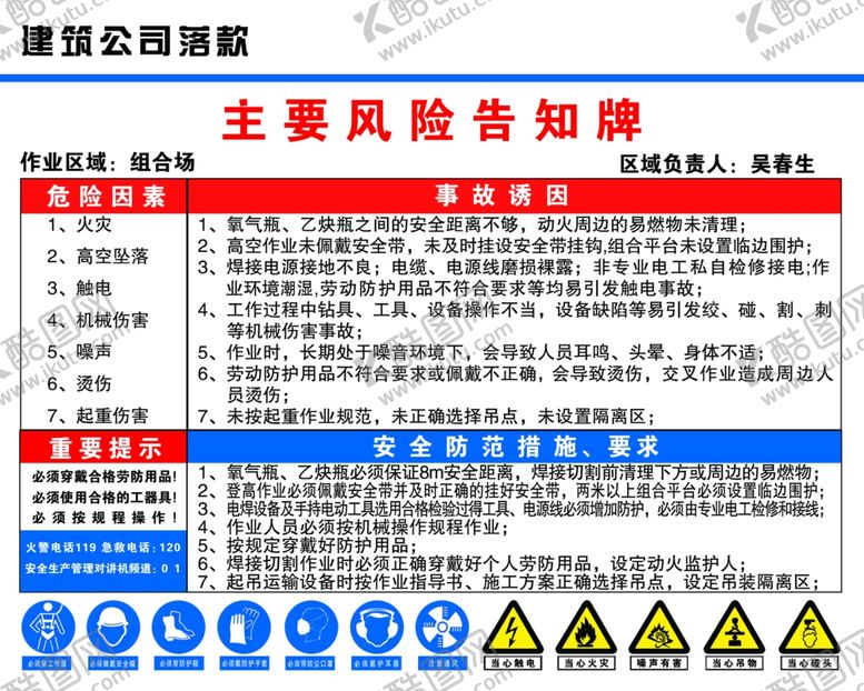 编号：10773605150533005162【酷图网】源文件下载-主要风险告知牌