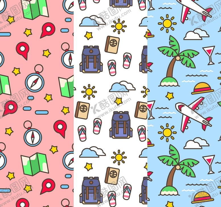 编号：23038210092229455719【酷图网】源文件下载-卡通旅行元素无缝背景