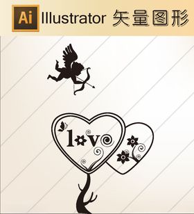 爱情剪纸手绘卡通画线稿