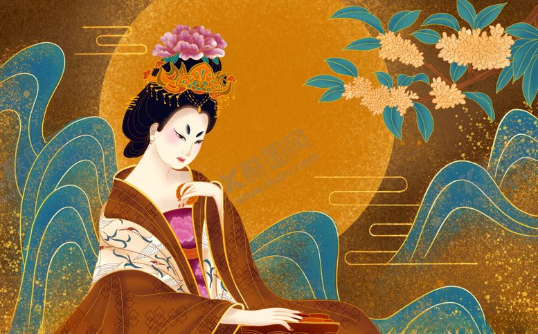 编号：71703603262004527510【酷图网】源文件下载-手绘古风贵妃插画