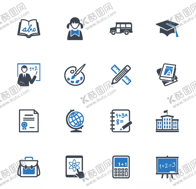 编号：33168205051703199345【酷图网】源文件下载-矢量蓝色教育办公图标