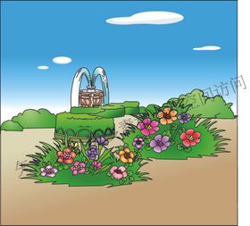 花园公园喷泉花朵漫画