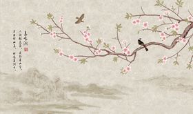 花鸟画梅花飞鸟背景墙