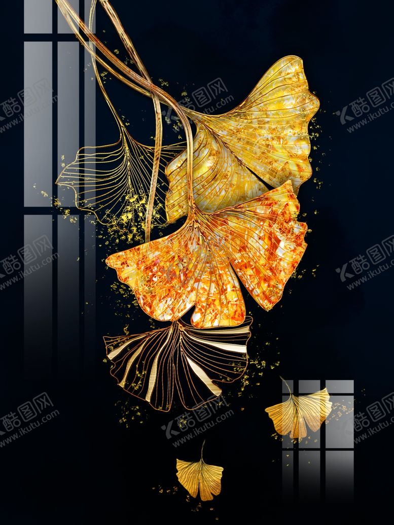 编号：40363010281619401136【酷图网】源文件下载-银杏晶瓷玄关装饰画