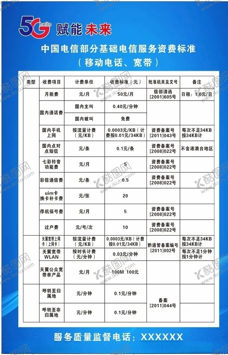 编号：94393704232025338876【酷图网】源文件下载-中国电信服务资费标准