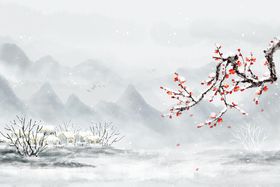 冬天大雪山水背景