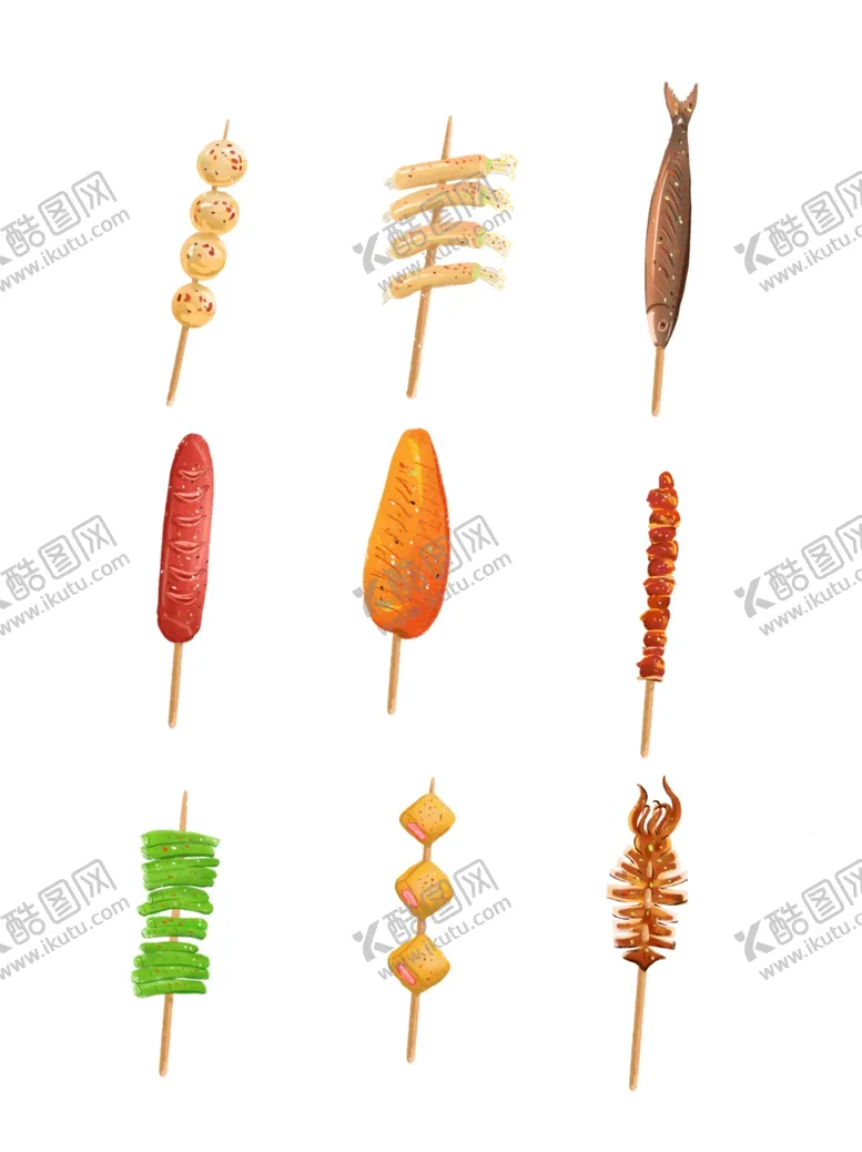 编号：91879806250834026530【酷图网】源文件下载-烧烤烤串烤肠鱿鱼秋刀鱼手绘小清