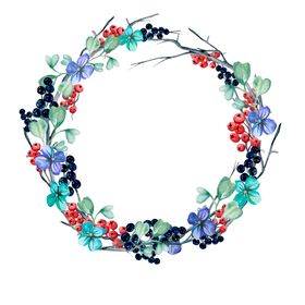 紫色花圈花卉小清新水彩手绘