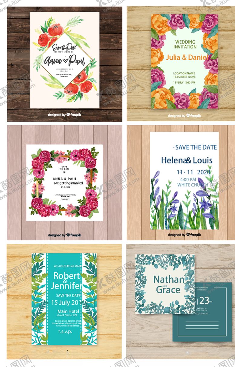 编号：56734009240534009368【酷图网】源文件下载-彩绘花卉婚礼传单邀请函