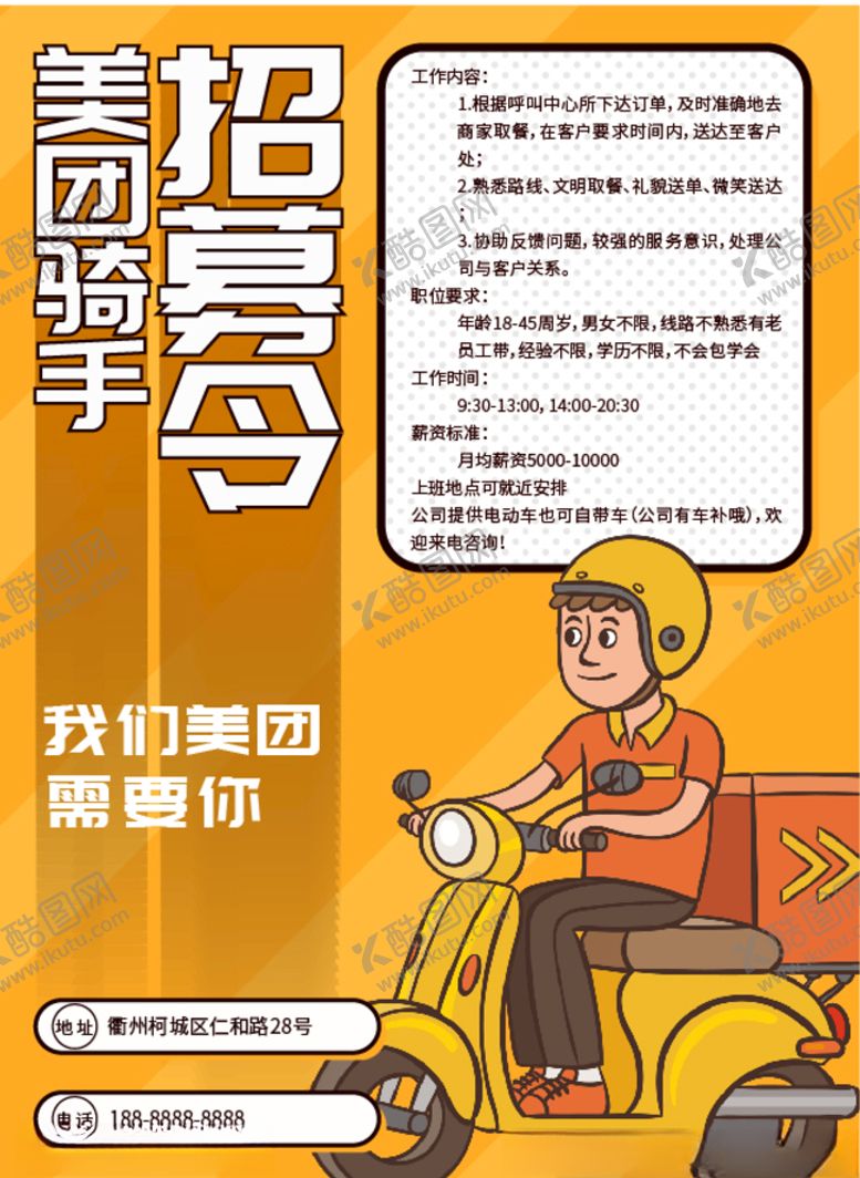 编号：30634005042220181648【酷图网】源文件下载-美团骑手招募令海报传单