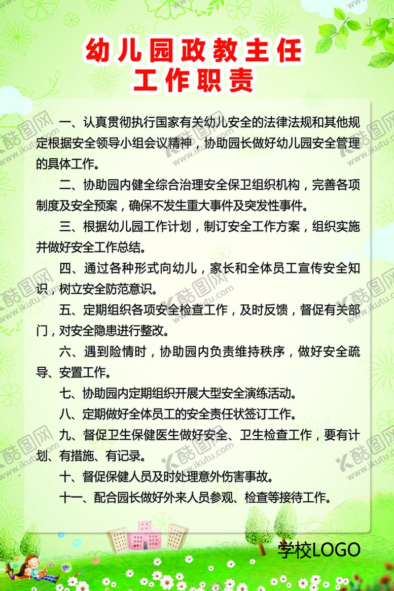 编号：56312910021434441657【酷图网】源文件下载-幼儿园制度牌政教职责