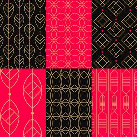 中式红黑金几何图案集合