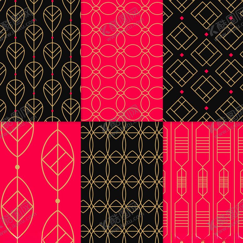 编号：48770111211828201053【酷图网】源文件下载-中式红黑金几何图案集合