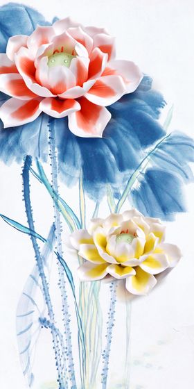 中式立体花卉玄关画