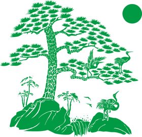 水墨松树枝元素叶手绘